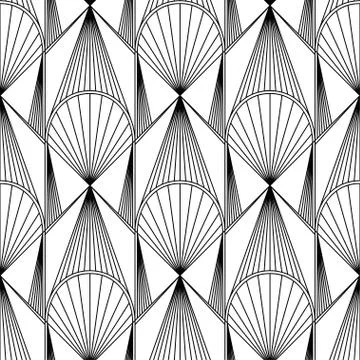 Art Deco Pattern. Fanning seamless black and white background Stock Illustration