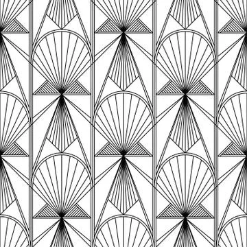 Art Deco Pattern. Fanning seamless black and white background Illustrazione stock