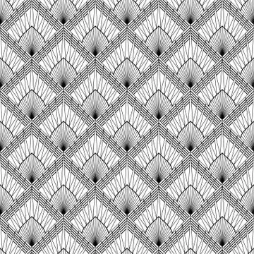 Art Deco Pattern. Fanning seamless black and white background Stock Illustration