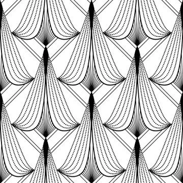 Art Deco Pattern. Fanning seamless black and white background Stock Illustration