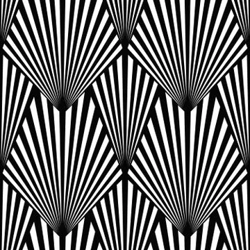 Art Deco Pattern. Fanning seamless black and white background Stock Illustration