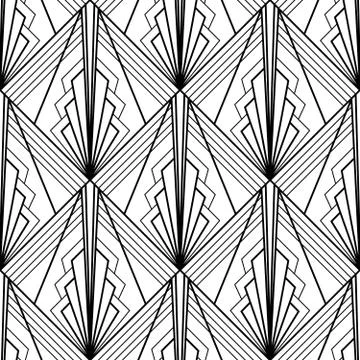 Art Deco Pattern. Fanning seamless black and white background Illustrazione stock