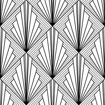Art Deco Pattern. Fanning seamless black and white background Stock Illustration