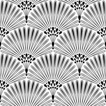 Art Deco Pattern. Fanning seamless black and white background Stock Illustration