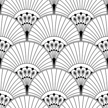 Art Deco Pattern. Fanning seamless black and white background Stock Illustration