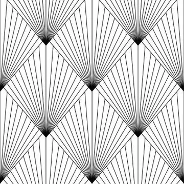 Art Deco Pattern. Fanning seamless black and white background Stock Illustration