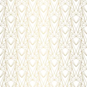 Art Deco Pattern from hearts. Seamless white and gold background Stock Illustration