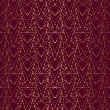 Art Deco Pattern from hearts. Seamless gold and red background Stock Illustration