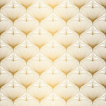 Art Deco Pattern from hearts. Seamless white and gold background Stock Illustration