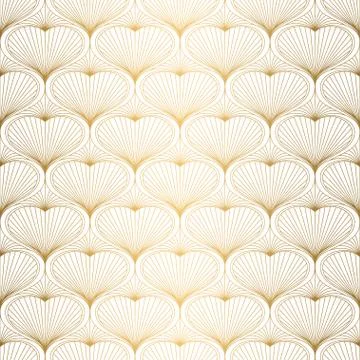 Art Deco Pattern from hearts. Seamless white and gold background Illustrazione stock