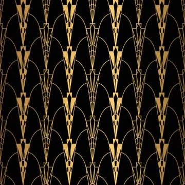 Art Deco Pattern. Seamless black and gold background. Stock Illustration