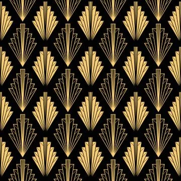 Art Deco Pattern. Seamless black and gold background. Stock Illustration