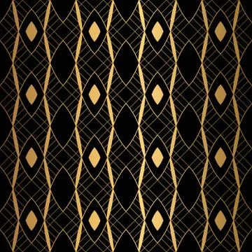 Art Deco Pattern. Seamless black and gold background. Stock Illustration