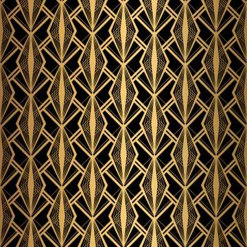 Art Deco Pattern. Seamless black and gold background. Stock Illustration