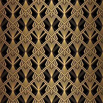 Art Deco Pattern. Seamless black and gold background. Stock Illustration