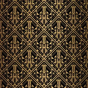 Art Deco Pattern. Seamless black and gold background. Stock Illustration