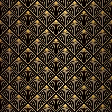 Art Deco Pattern. Seamless black and gold background. Illustrazione stock