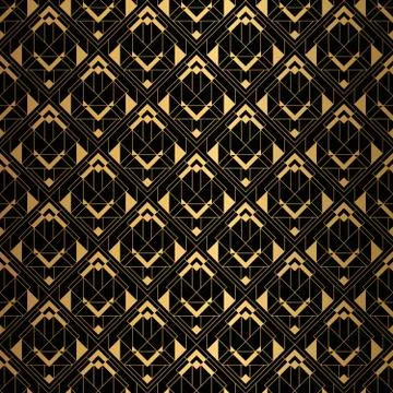 Art Deco Pattern. Seamless black and gold background. Stock Illustration