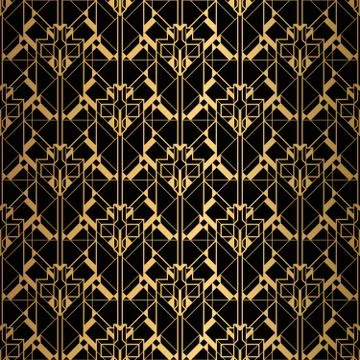 Art Deco Pattern. Seamless black and gold background. Stock Illustration