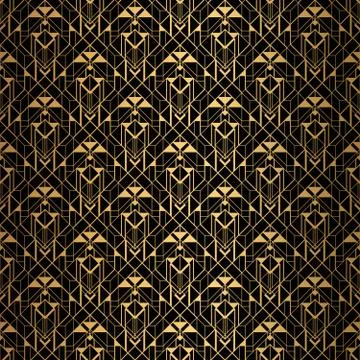 Art Deco Pattern. Seamless black and gold background. Stock Illustration