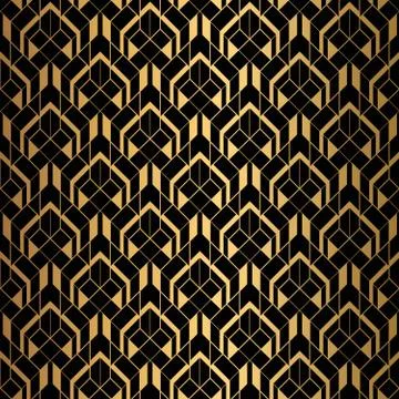 Art Deco Pattern. Seamless black and gold background. Stock Illustration