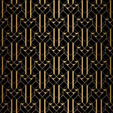 Art Deco Pattern. Seamless black and gold background. Stock Illustration