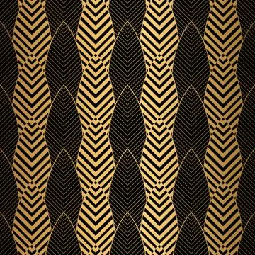 Art Deco Pattern. Seamless black and gold background. Stock Illustration
