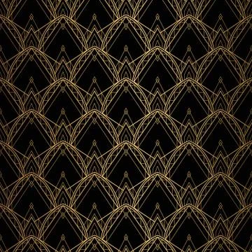 Art Deco Pattern. Seamless black and gold background. Illustrazione stock