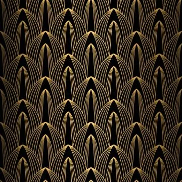 Art Deco Pattern. Seamless black and gold background. Stock Illustration