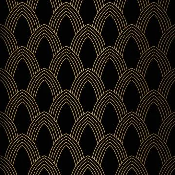 Art Deco Pattern. Seamless black and gold background. Stock Illustration
