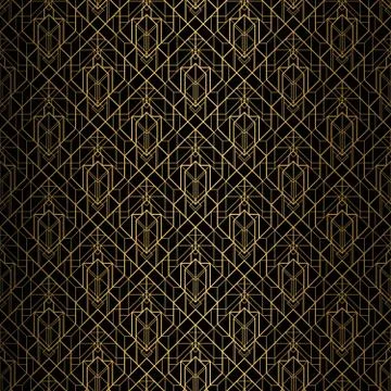 Art Deco Pattern. Seamless black and gold background. Stock Illustration
