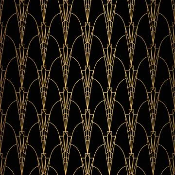 Art Deco Pattern. Seamless black and gold background. Stock Illustration