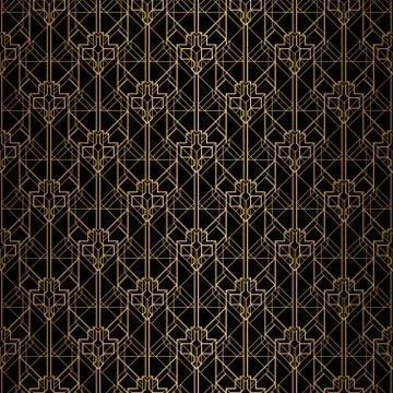 Art Deco Pattern. Seamless black and gold background. Stock Illustration