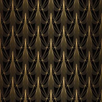 Art Deco Pattern. Seamless black and gold background Stock Illustration