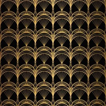 Art Deco Pattern. Seamless black and gold background Stock Illustration