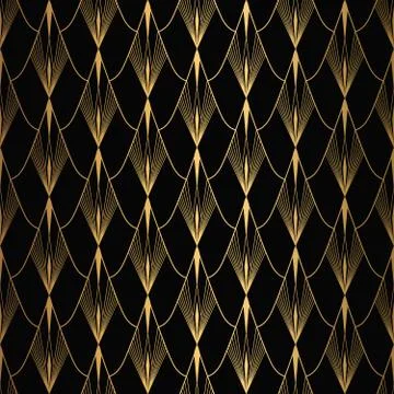 Art Deco Pattern. Seamless black and gold background Illustrazione stock