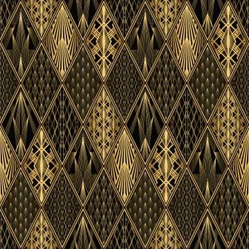Art Deco Pattern. Seamless black and gold background Illustrazione stock