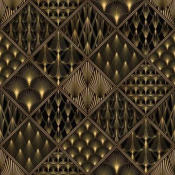 Art Deco Pattern. Seamless black and gold background Stock Illustration