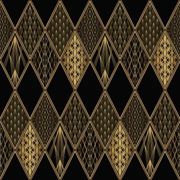 Art Deco Pattern. Seamless black and gold background Illustrazione stock