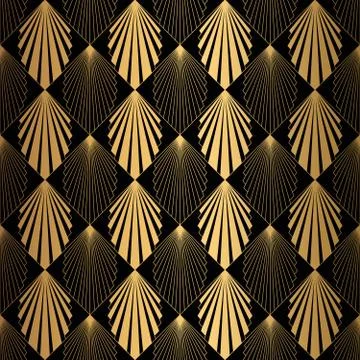 Art Deco Pattern. Seamless black and gold background Stock Illustration