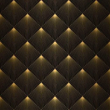 Art Deco Pattern. Seamless Gold and black background. Geometric design Illustrazione stock