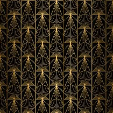 Art Deco Pattern. Seamless Gold and black background. Geometric design Illustrazione stock
