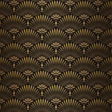 Art Deco Pattern. Seamless white and gold background Illustrazione stock