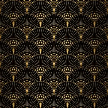 Art Deco Pattern. Seamless white and gold background Illustrazione stock