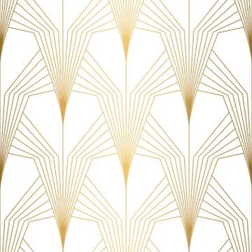 Art Deco pattern. Seamless white and gold background. Wedding decoration Illustrazione stock