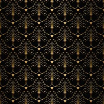 Art Deco Pattern. Seamless white and gold background Illustrazione stock