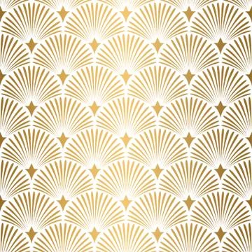Art Deco pattern. Seamless white and gold background. Wedding decoration Stock Illustration