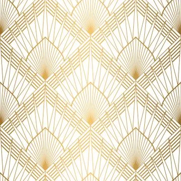 Art Deco pattern. Seamless white and gold background. Wedding decoration Stock Illustration