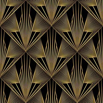 Art Deco Pattern. Vector background in 1920s style. Gold black texture Stock Illustration