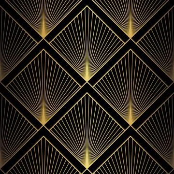 Art Deco Pattern. Vector background in 1920s style. Gold black texture Illustrazione stock